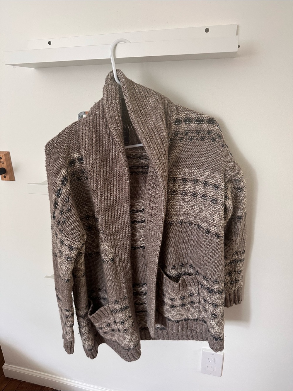 Women’s Shawl Collar Patterned Cardigan Sweater - Taupe